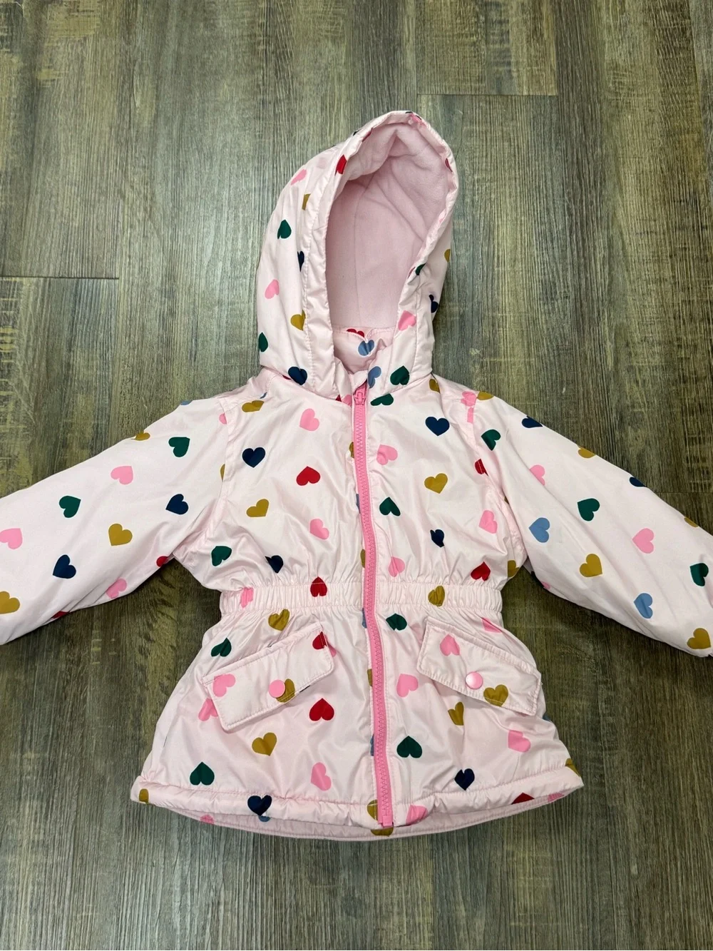 Old Navy Girls Winter Coat Pink Hearts Water Resistant Pockets 2T